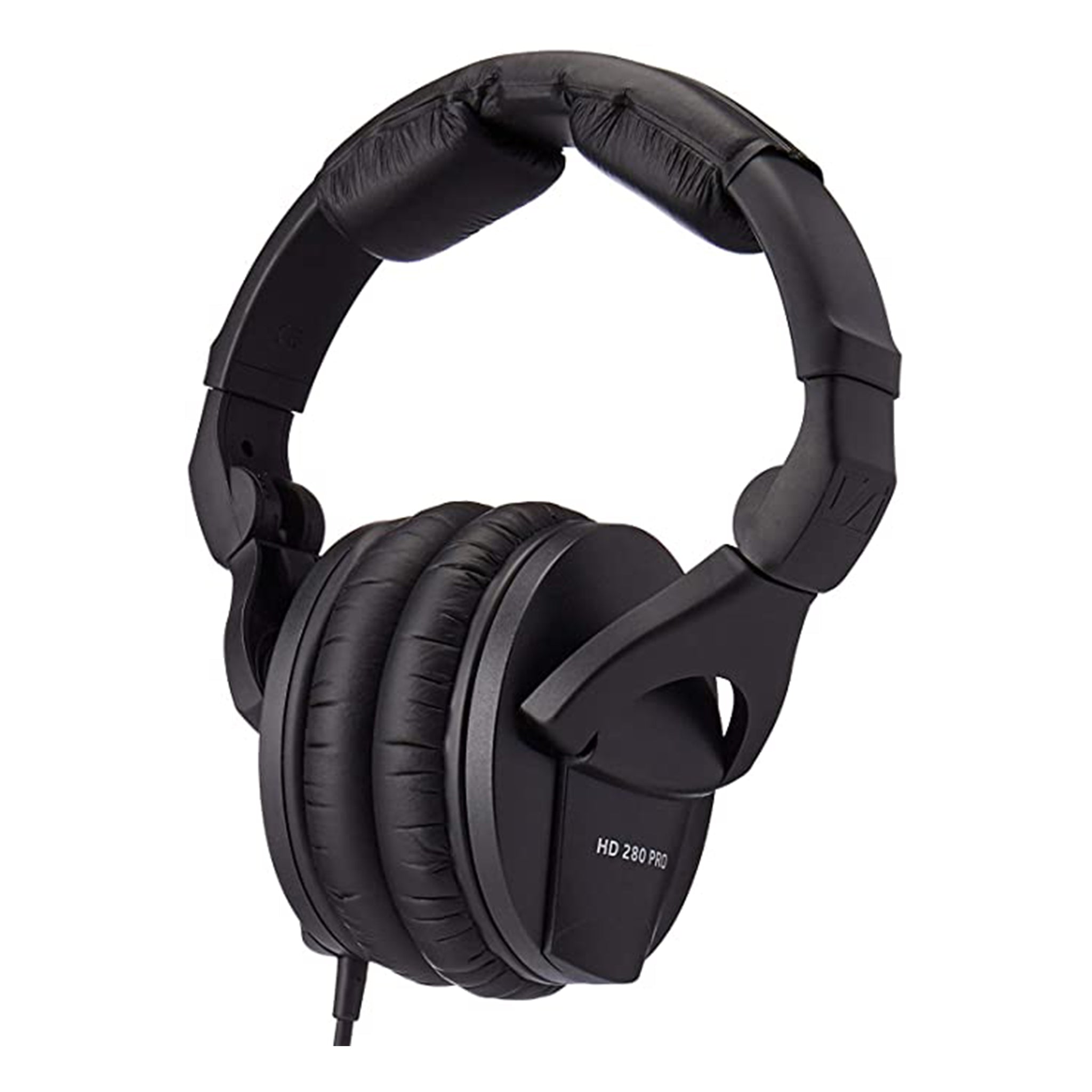 Black over-ear wired headphones with cushioned ear pads and headband, labeled HD 280 PRO on the ear cup.