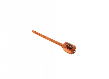 Small wooden pickup device with fabric-covered cable and cylindrical metal connector