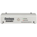 Silver metal box with a button and LED indicators labeled Preamp and Amplifier, branded Cyclops by Fryette.