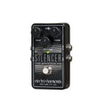 Black Electro-Harmonix guitar pedal with three control knobs, four 1/4 inch jacks, footswitch, and green LED indicator.