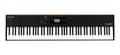Black MIDI keyboard controller with 88 keys, multiple control buttons, a rotary knob, and a color display screen.
