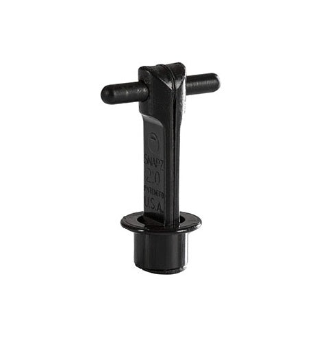 Black plastic bridge pin puller tool with horizontal bar and circular base.