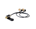 Black cable with two cork-ended sensors connected to a metal bracket with gold RCA-style connector