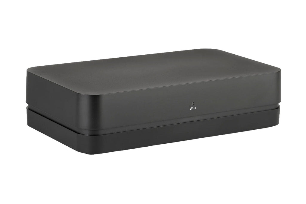 A black rectangular device with rounded edges and a small WiFi indicator on the front panel.
