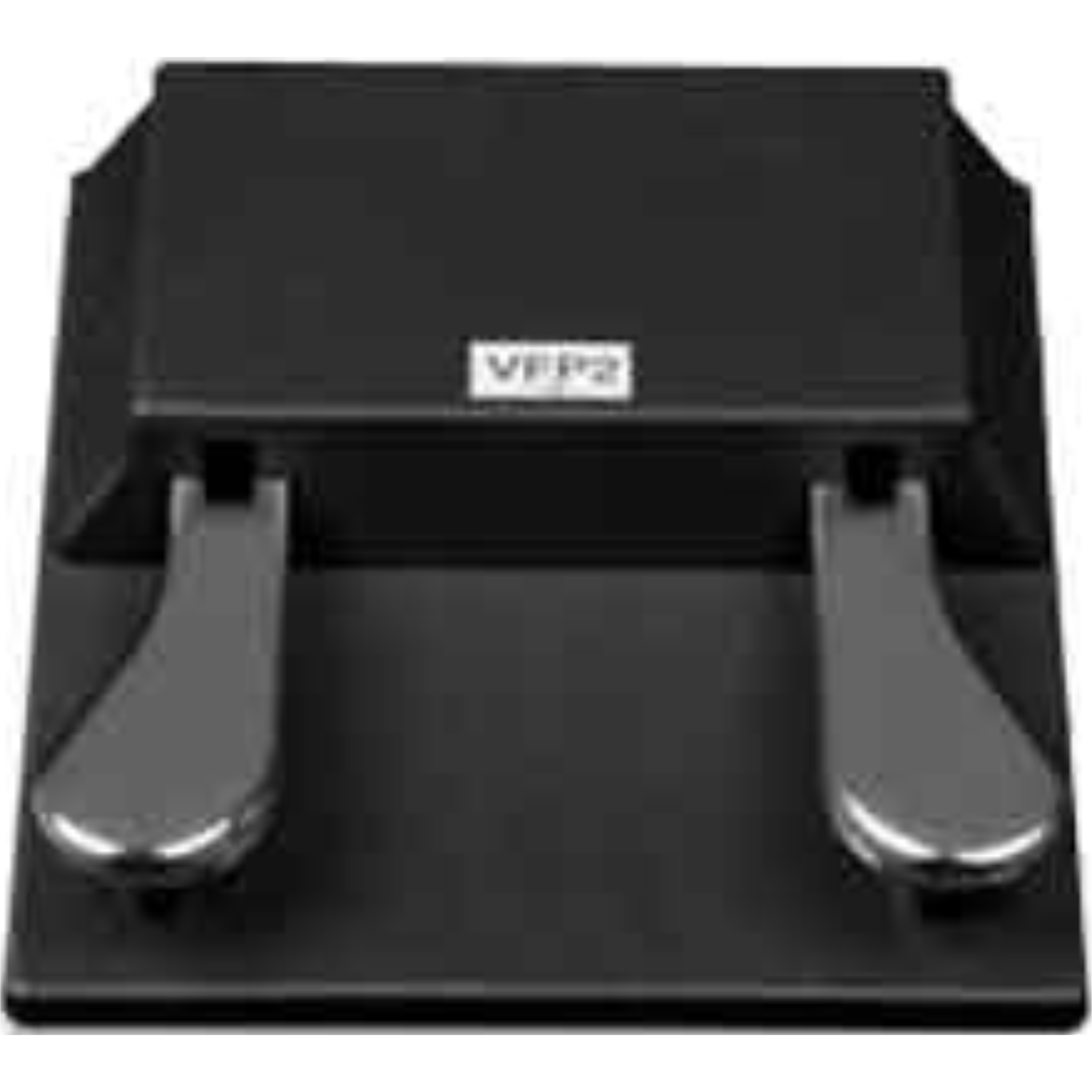 Black dual foot pedal unit with silver pedals on a rectangular base.