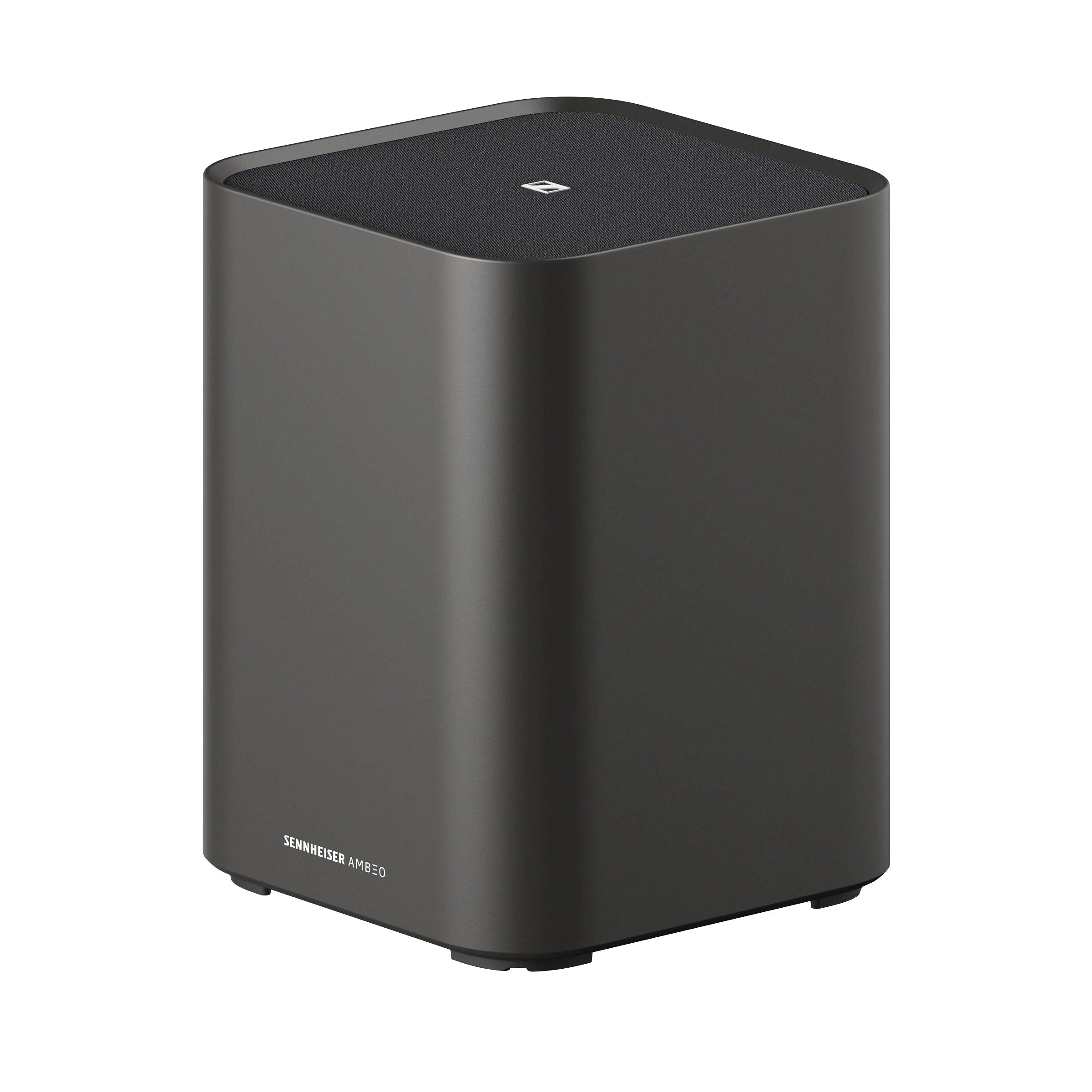 Black, compact studio monitor speaker with rounded corners and fabric-covered top grille.