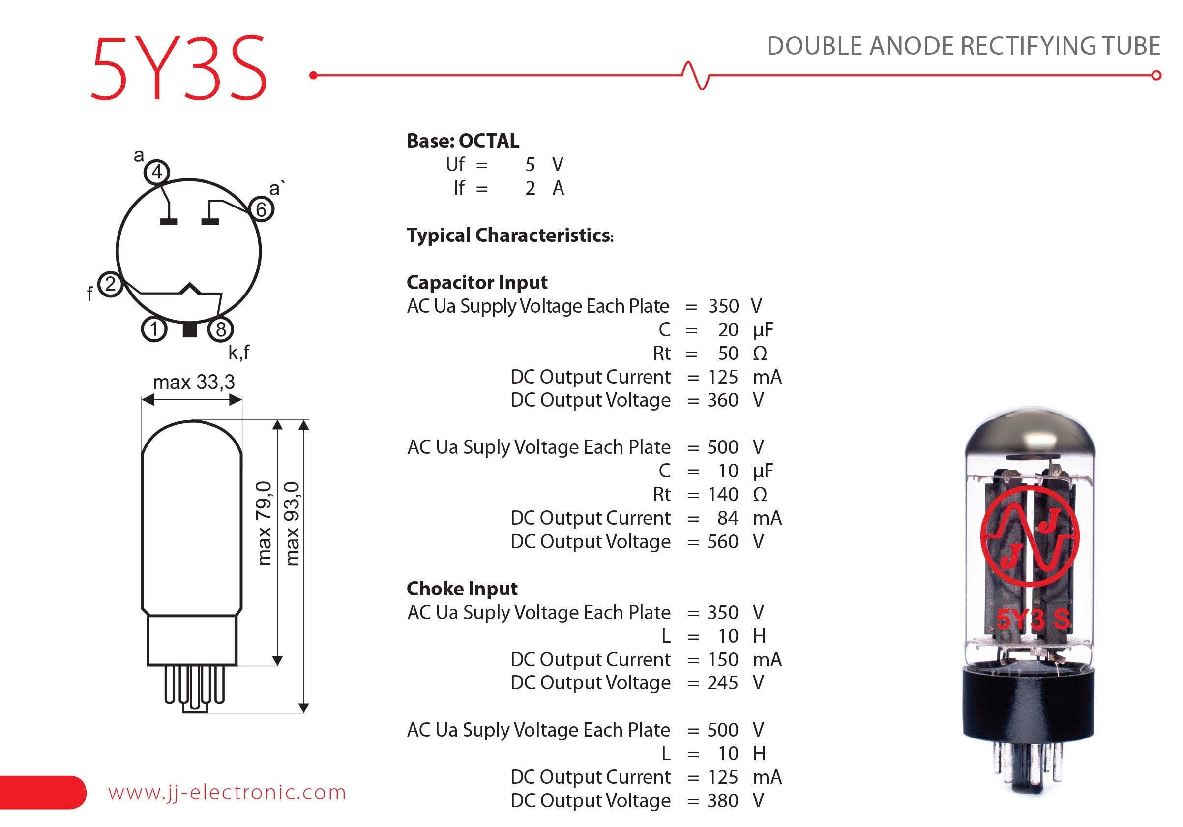 JJ Electronic 5Y3S Rectifier Vacuum Tube