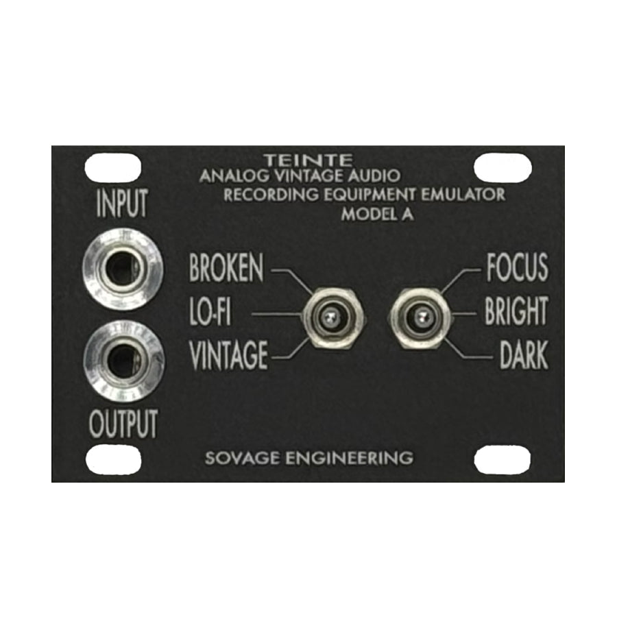 Black panel with two 3.5mm audio jacks and two toggle switches labeled with audio effect settings.