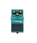 Teal guitar effects pedal with three control knobs, labeled Tremolo TR-2 by Boss.