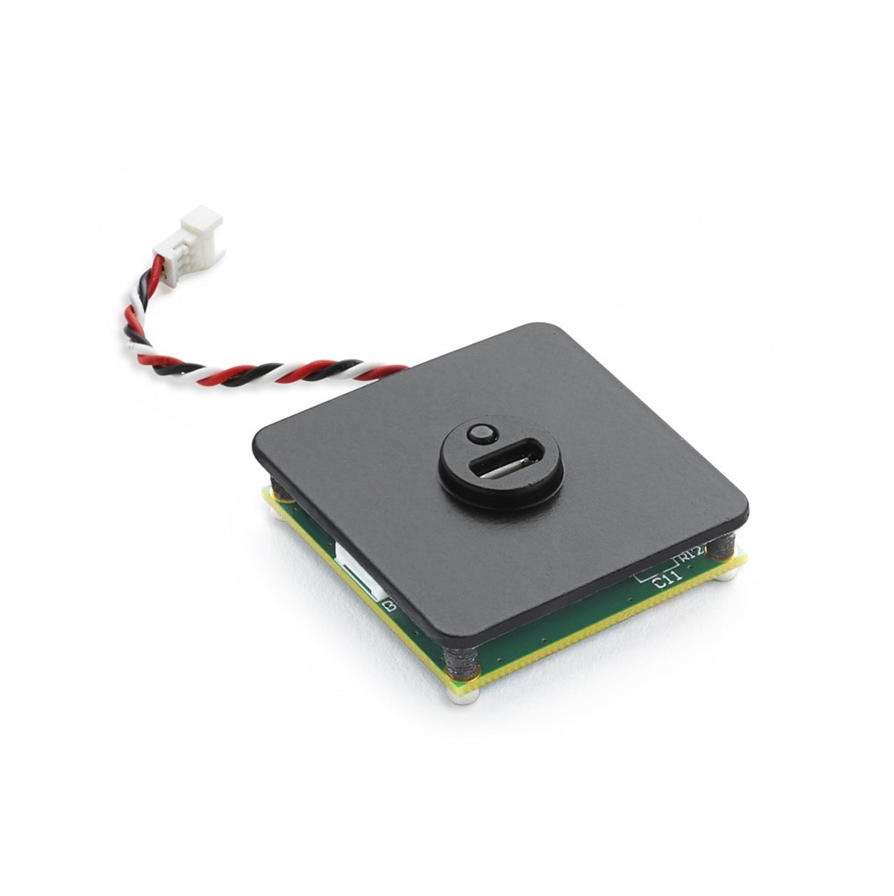 Square black battery pack with a rotary switch and a short red, black, and white twisted wire with a white 3-pin connector.