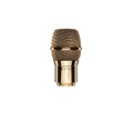 Gold-colored microphone head with metal mesh grille and male threaded connector at the bottom.