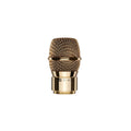 Gold-colored microphone grille and head with mesh and threaded connector.