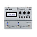 Silver Boss VE-500 vocal effects pedal with screen, knobs, buttons, and foot switches shown from top