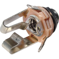 Close-up image of a 1/4 inch stereo jack socket with metal and plastic parts.