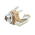 Close-up image of a metal 1/4 inch mono jack socket with terminals and mounting nut.