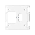 White square plastic wall mount adapter with multiple cutouts and a metal screw insert in the center