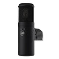 Black large-diaphragm microphone with a mesh grille and WA logo on the body, shown from angled front view.