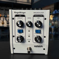 White Warm Audio RingerBringer ring modulation pedal with knobs, toggle switches, footswitch and indicator lights.