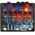 Guitar effects pedal with multiple knobs, switches, and footswitches on a colorful illustrated surface labeled Now We Are Ghosts.