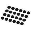 Twenty-four round black hook and loop fastener discs arranged in rows on a white background.