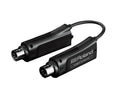 Black adapter units connected by a short cable with male 5-pin DIN connectors labeled Roland and MIDI out