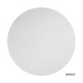 White circular speaker grille with perforated metal surface and Genelec logo.
