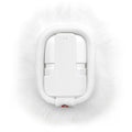 White furry windshield microphone accessory with a clip on the back.
