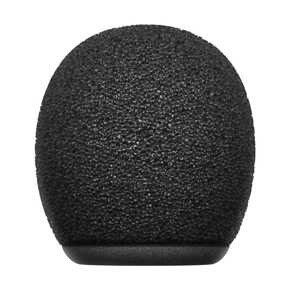 Black foam windshield for microphone shown from front on white background.