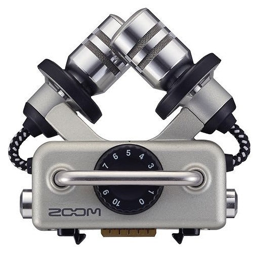 Stereo microphone capsule with two angled capsules, rotary dial, and wired connector by Zoom.