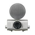 Silver microphone capsule with a circular grille and a black numbered rotary dial on the front.