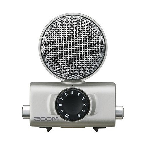 Silver microphone capsule with a circular grille and a black numbered rotary dial on the front.