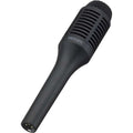 Black handheld microphone with grille and 3-pin male XLR connector on bottom.