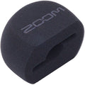 Black foam windscreen with ZOOM printed on the side for a microphone capsule